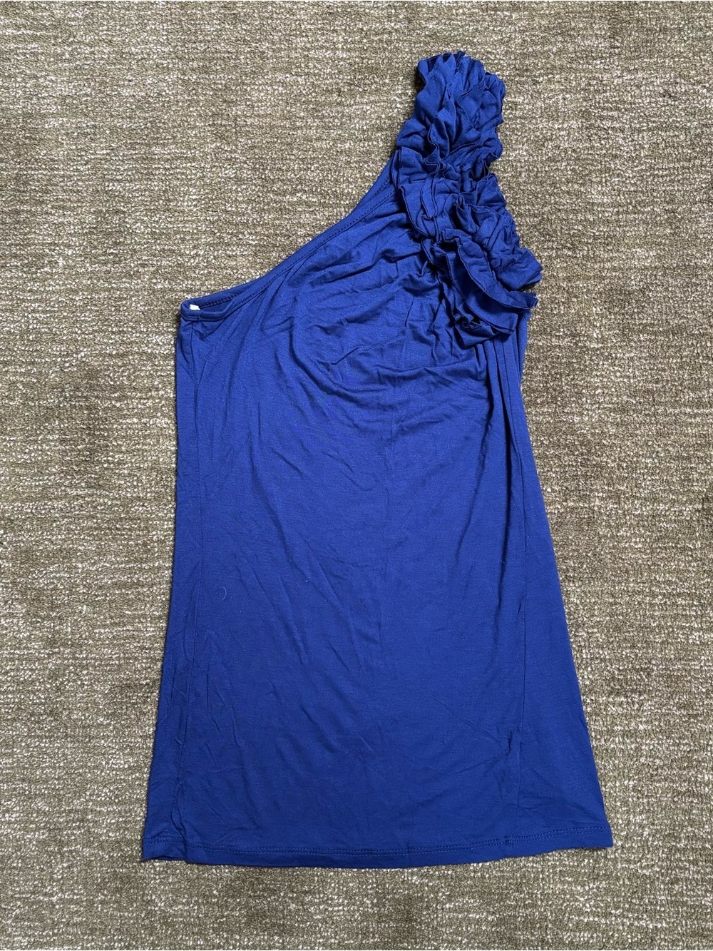 a'gaci Navy Blue One-Shoulder Ruffle Top